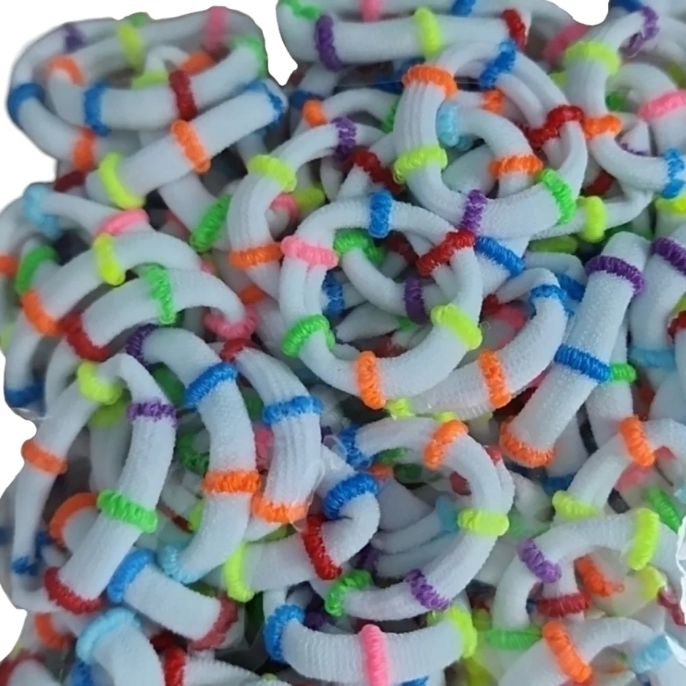 100pc Set White/rainbow mini scrunchie bamboo hair ties